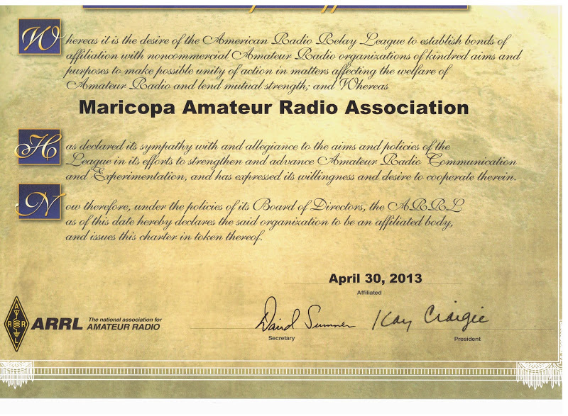 ARRL Club Charter Certificate